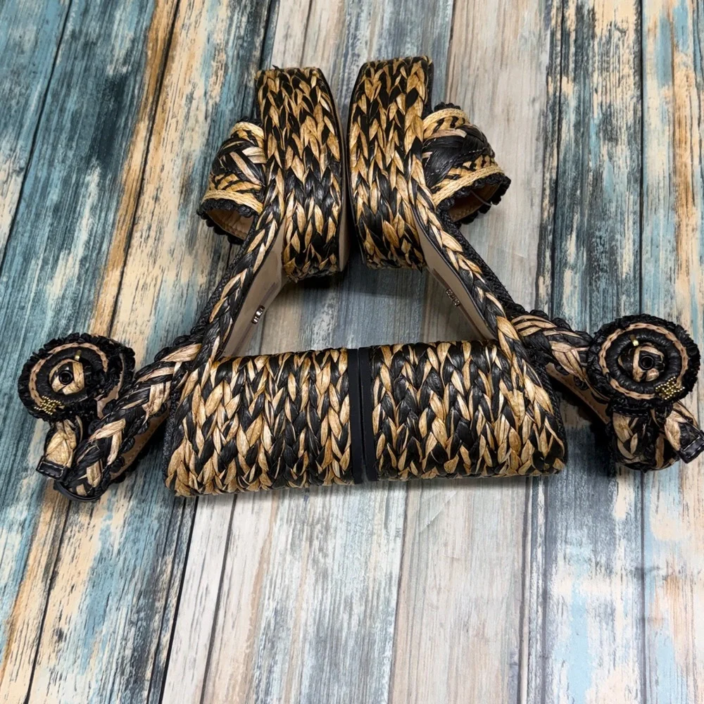 ⭐️Sam Edelman Iliana platform sandals woven raffia design chunky block heel sz 6